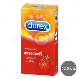Durex Strawberry 52.5 มม. (ถุงยางอนามัยดูเร็กซ์ สตรอเบอร์รี่ กล่องใหญ่ 12 ชิ้น)