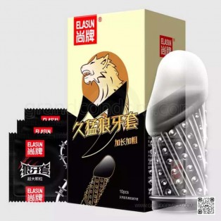 ปลอกยาง Elasun Condom (ปลอกสวมแบบปุ่ม รุ่นเขี้ยวหมาป่า) 1 กล่อง 10 ชิ้น
