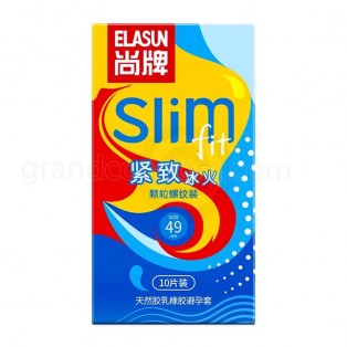 Elasun Slim Fit Ice & Fire 49 มม. (ถุงยางผิวไม่เรียบ มีขีดและปุ่ม ร้อนและเย็น) 1 กล่อง 10 ชิ้น