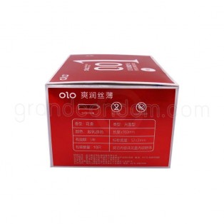 ถุงยางอนามัย olo 001 กล่องสีแดง สูตรเจลหล่อลื่นแบบอุ่น 1 กล่อง (10 ชิ้น)