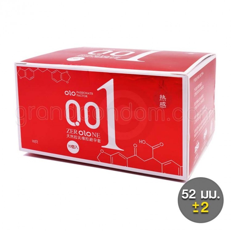 ถุงยางอนามัย Olo 001 กล่องสีแดง สูตรเจลหล่อลื่นแบบอุ่น 1 กล่อง (