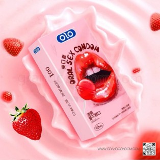 olo Oral Sex Condom Strawberry ถุงยางอมได้ กลิ่นสตรอเบอร์รี่ (1 กล่อง 10 ชิ้น)