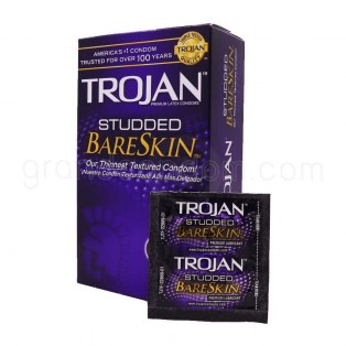 ถุงยางอนามัย Trojan Studded BareSkin ถุงยาง 53 มม. (1 ชิ้น)